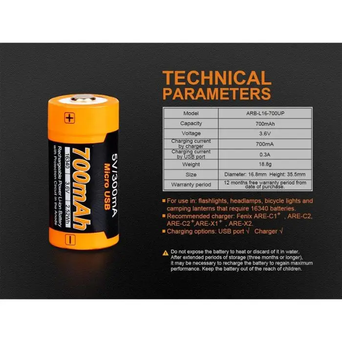 Fenix ARB-L16-700UP batteri med micro-USB stik (700mAh) – billede 3