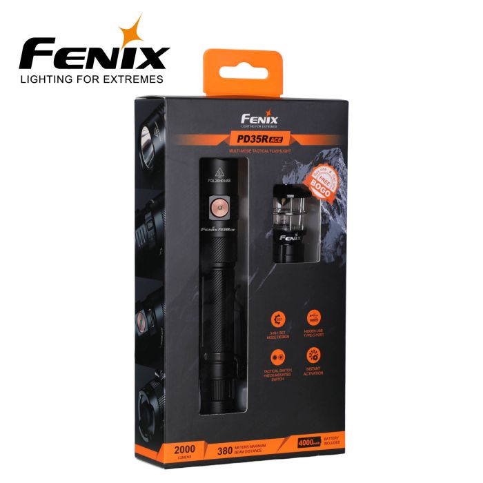 Fenix PD35R ACE 2000 lumen med CL01 sort minilanterne