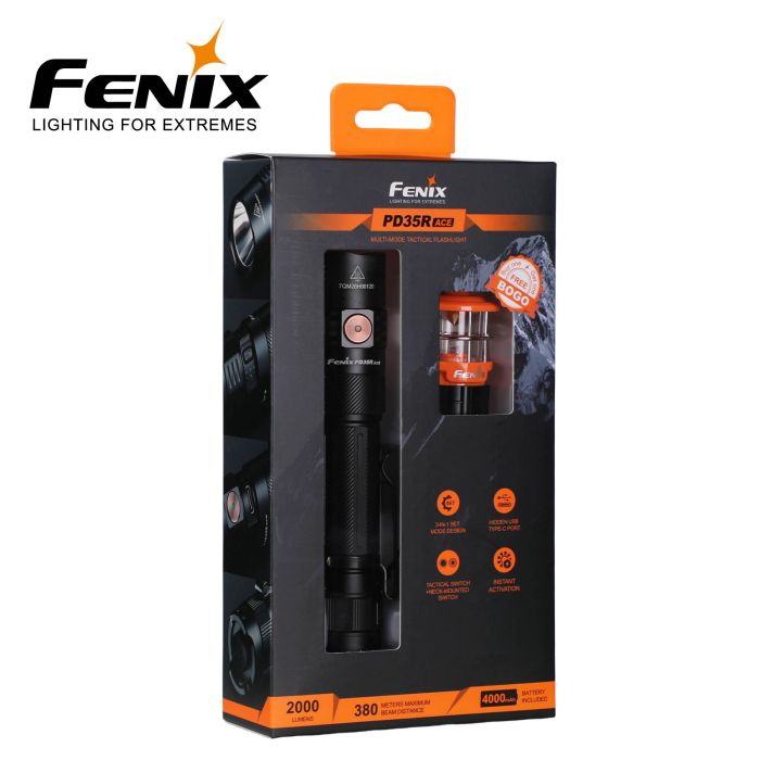 Fenix PD35R ACE 2000 lumen med CL01 orange minilanterne